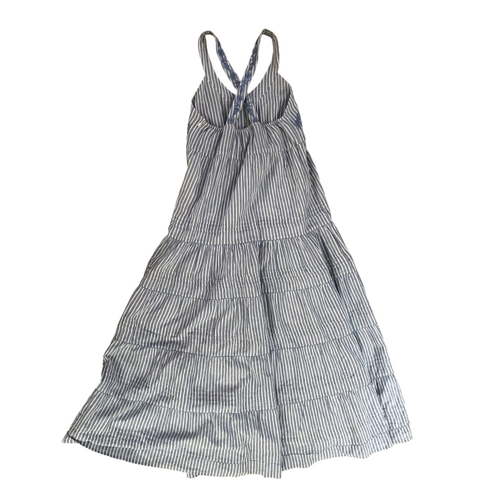 Ro's Garden Women's Tiered Striped Maxi Dress‎ Embroidered V-Neck Blue- Size XS - Picture 3 of 9